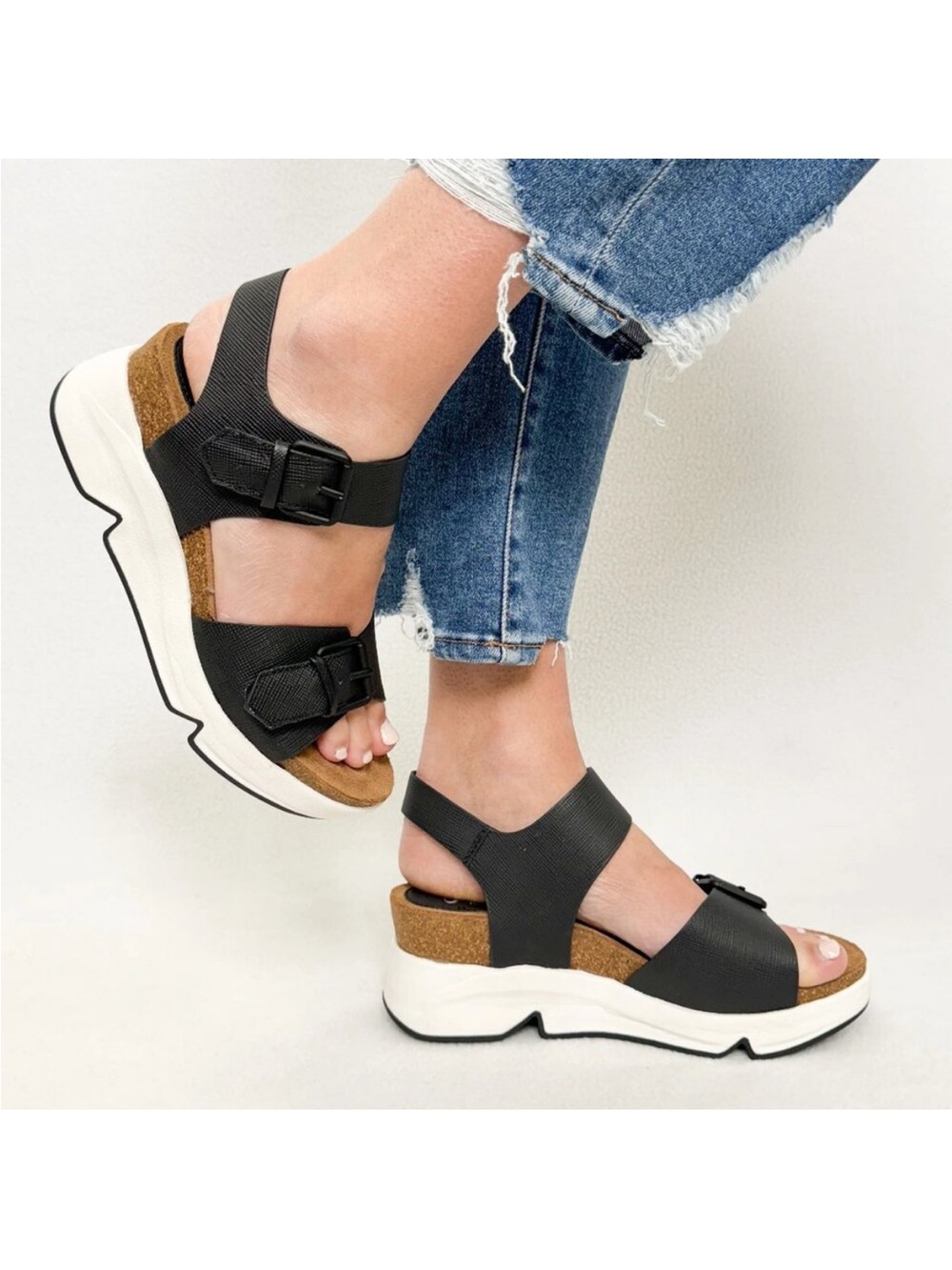 Sofft Castello Sporty Leather Women's Sandals Lightweight 2.75" Wedge Heel Black